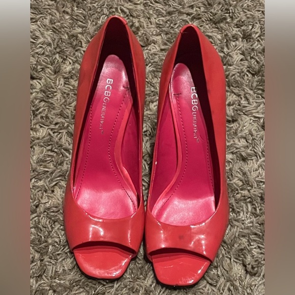BCBGeneration High Heel Heels Stiletto Peep Toe Hot Pink Patent Leather 6.5 B - Picture 4 of 9